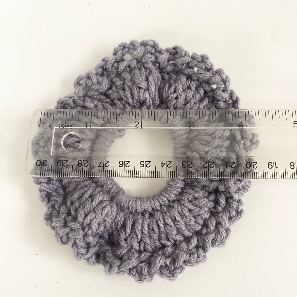 Hair Scrunchies Hand Crafted Gray Silver White Boho Crochet Messy Bun - Picture 6 of 10